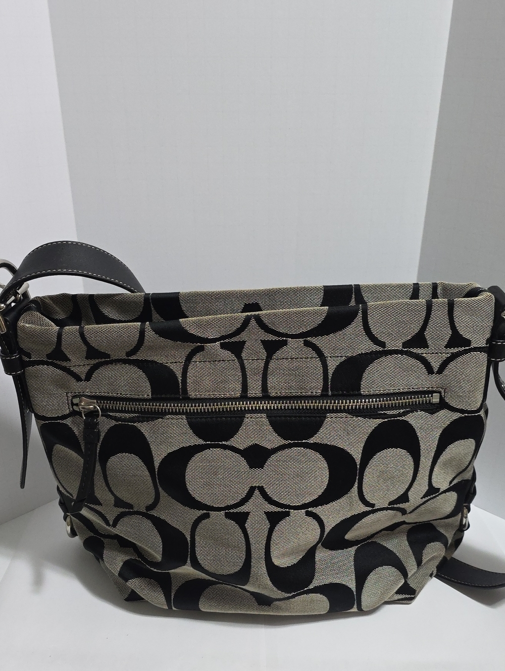 Coach Gray and Black Signature Canvas Shoulder Bag
